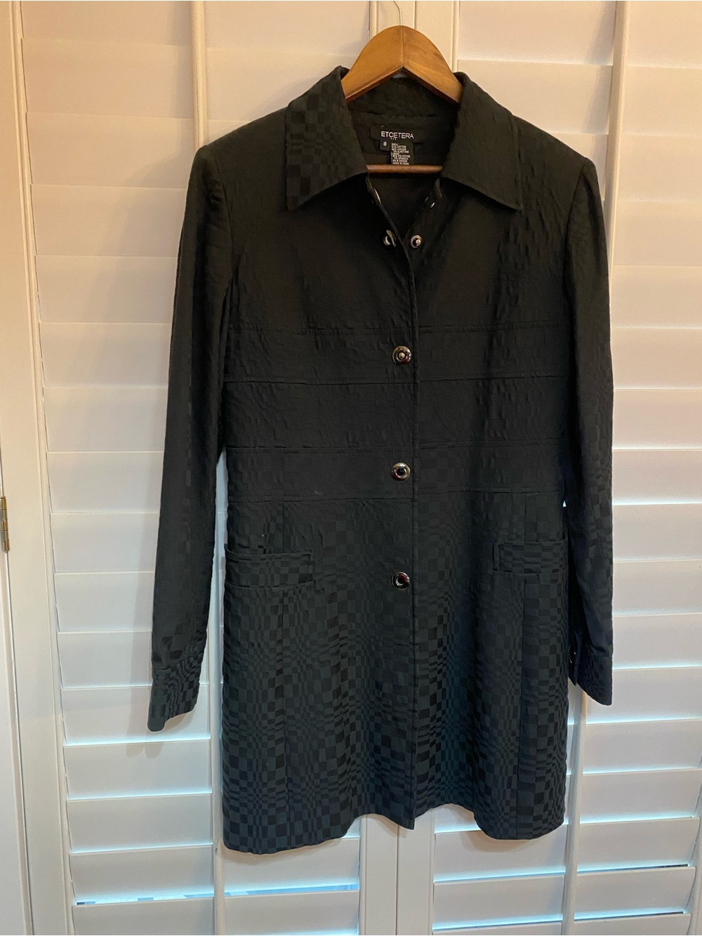 Etcetera Luxe Black Checker-Textured Long Sleeve Jacket Size 8
